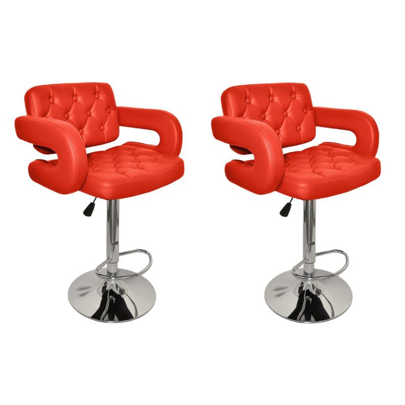 SMTE - 2 Piece Luxury Leather Metal Swivel Bar Stool - Red