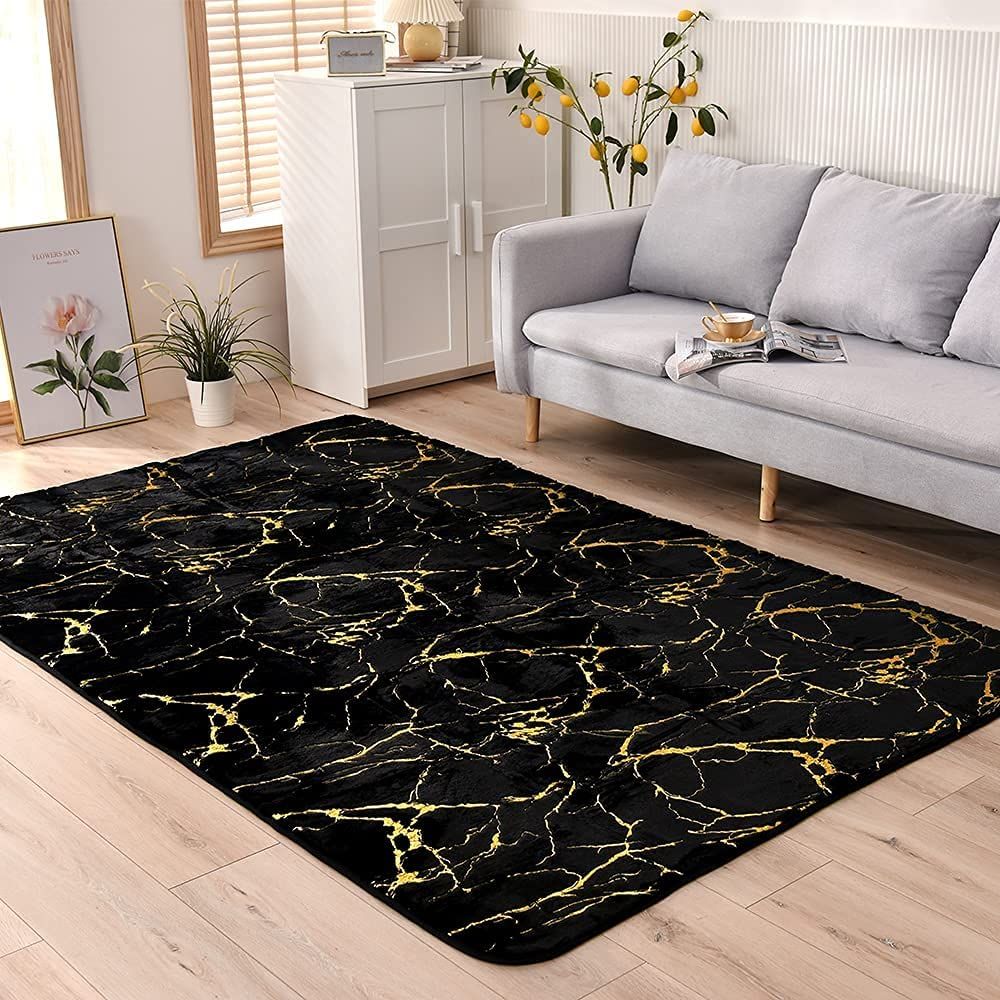 SMTE - Black Modern Colorful Abstract Area Rugs Anti-Skid Fluffy