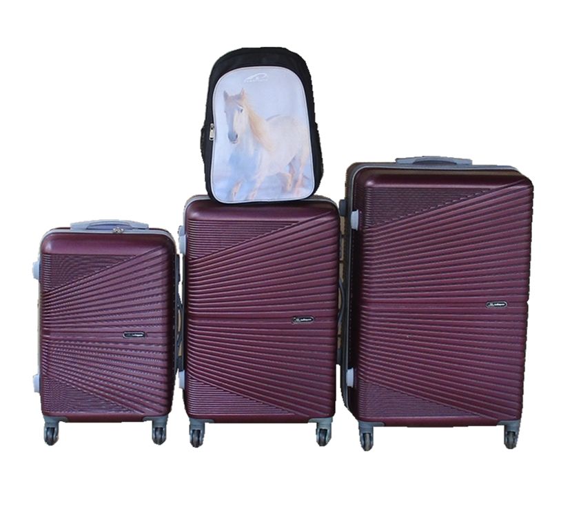 SMTE - Purple 3Piece ABS Trolley Luggage Set with Horse Backpack