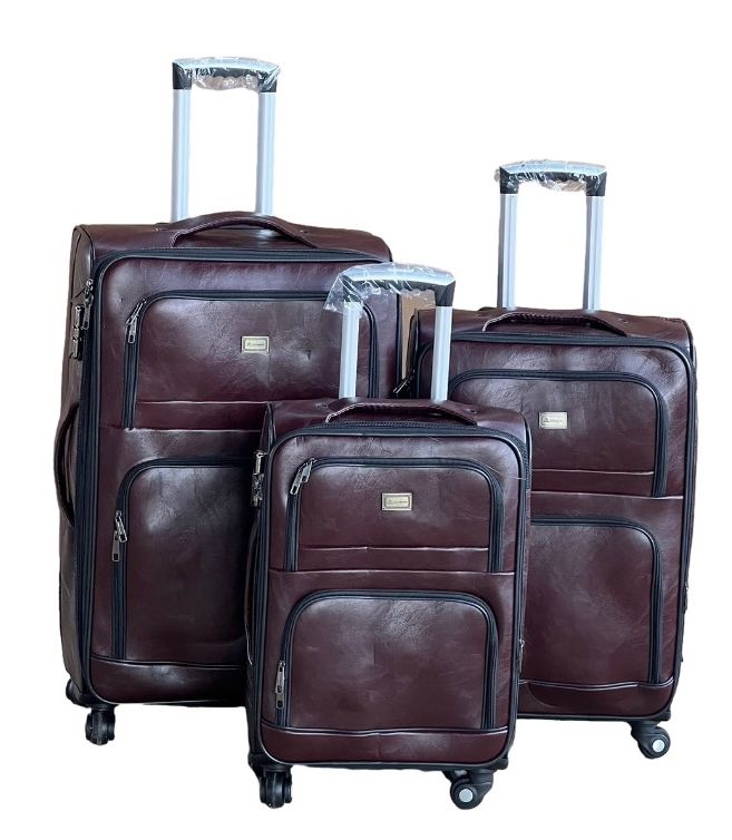 SMTE - Le Emporer Luggage Set Leather 3 Pieces SuitcasesMaroon