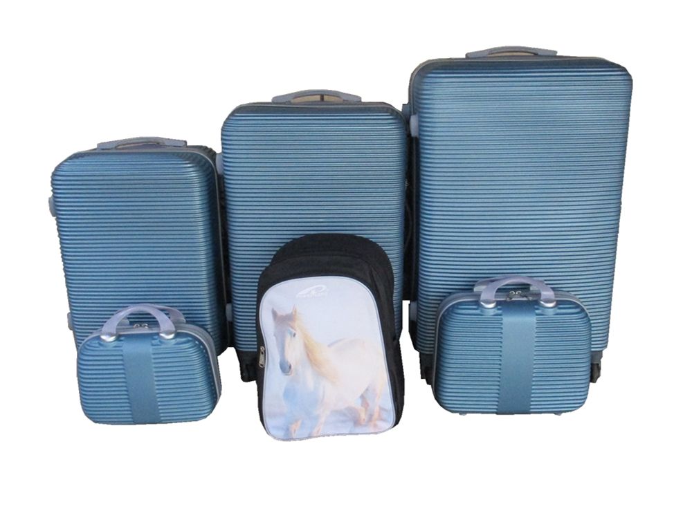 SMTE - 5Piece Blue HardShell Luggage Set with Kids Horse Backpack
