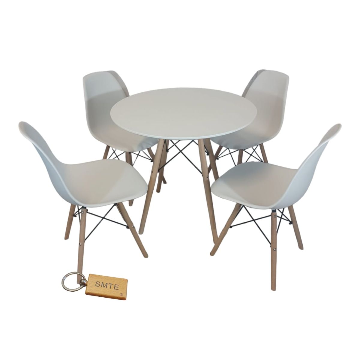 SMTE - White Chair with White Table with KeychainSet For 4