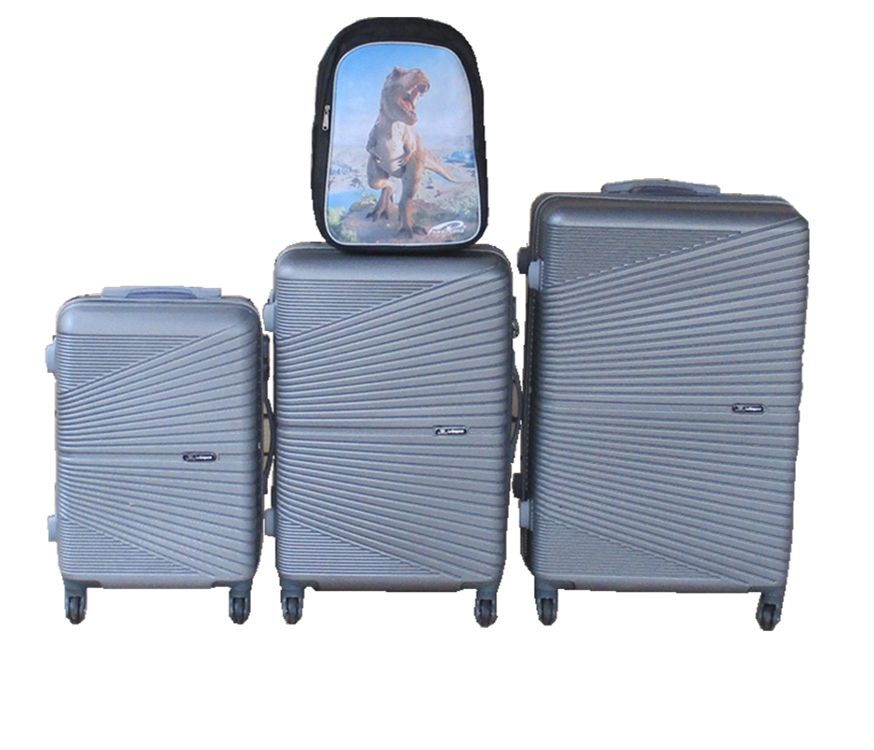 SMTE - Silver ABS 3Piece Spinner Trolley Set with Kids Dinosaur Backpack