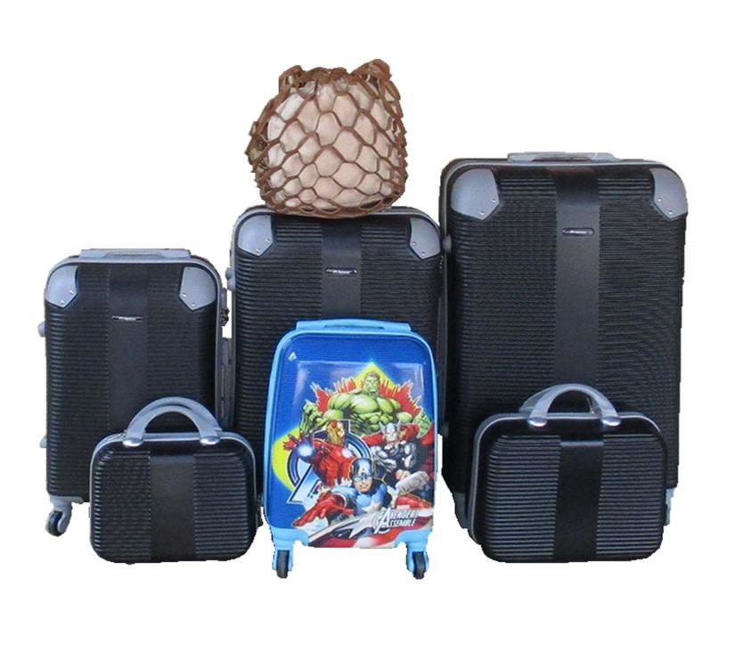 SMTE - 5Piece ABS Luggage Set with Avengers Kids Case and Ladies' BagBlack