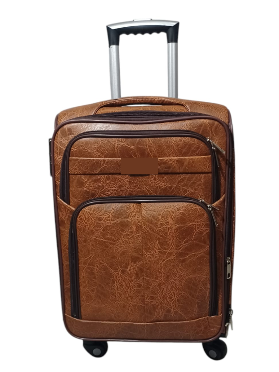 SMTE -  23Inch Leather Travel SuitcaseBrown | Compact Soft Shell