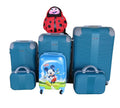 SMTE - 5Piece Dark Green ABS Luggage Set with Spinner Wheels,Mickey & Ladybug Bag