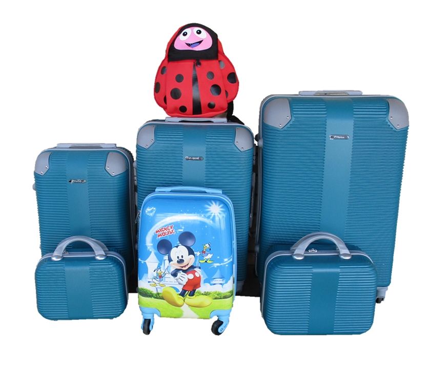 SMTE - 5Piece Dark Green ABS Luggage Set with Spinner Wheels,Mickey & Ladybug Bag
