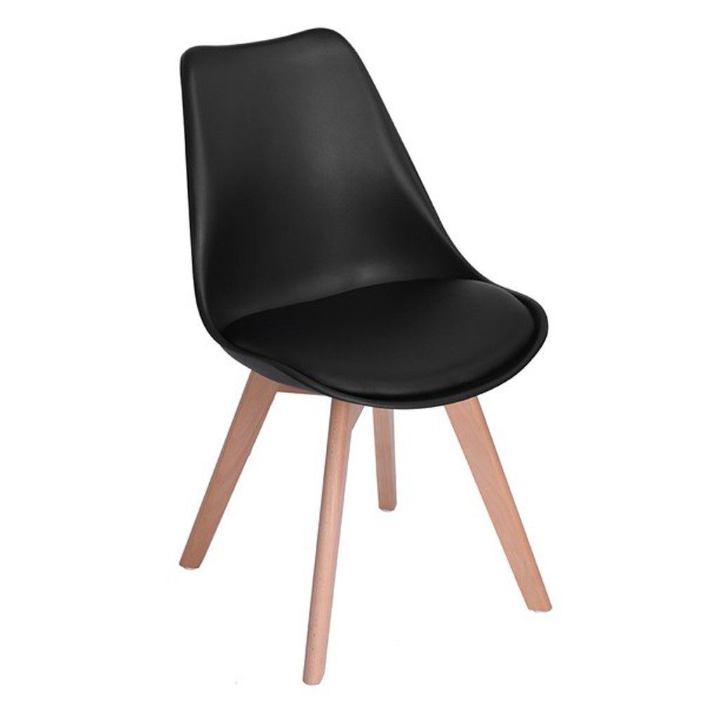 SMTE - Modern Wooden Leg Padded Chair - Black