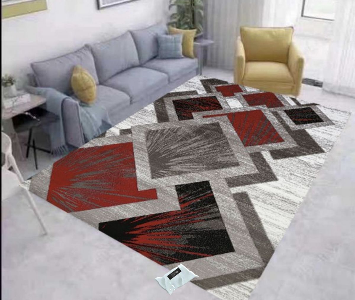 SMTE - Modern 3D Geometric Design Area 15 Rug & Complementary IH Tieback