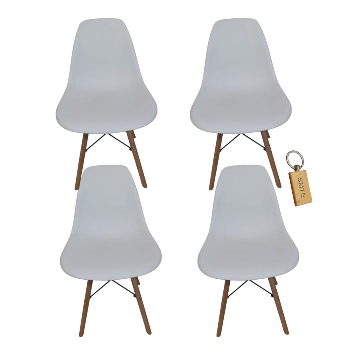 SMTE - Plastic Chair With Wooden Leg Set of 4+  KeychainWhite