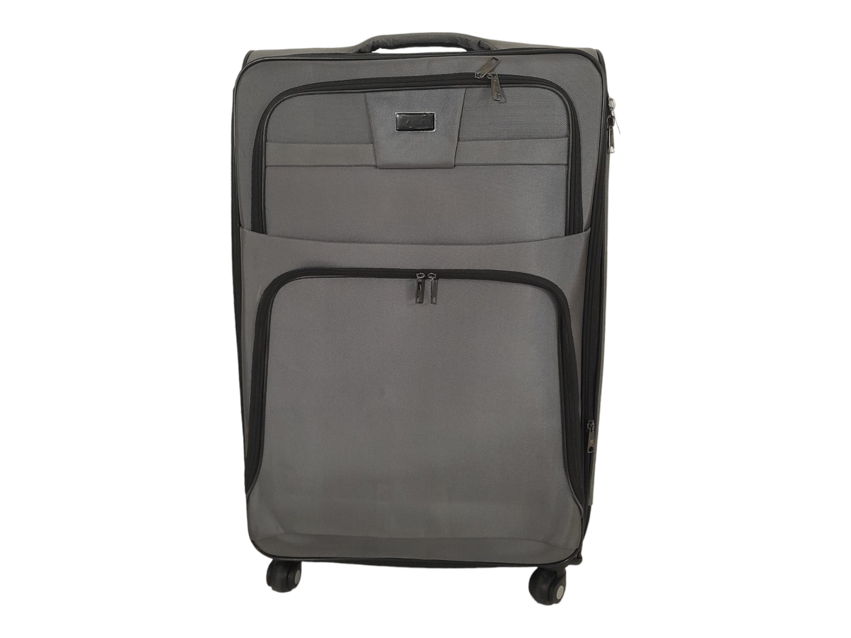 SMTE - Quality Trolley 1 Piece Fabric Travel Luggage Spinner Suitcase Set - Light Grey - 65 cm