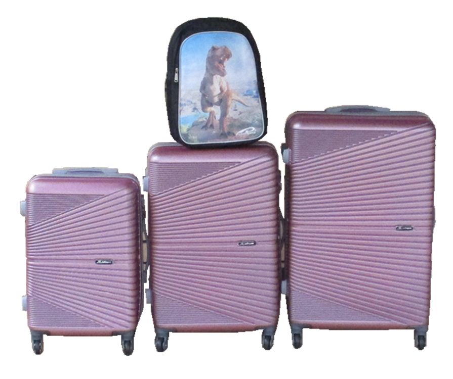 SMTE - Pink 3Piece ABS Luggage Set + Dinosaur Print Backpack