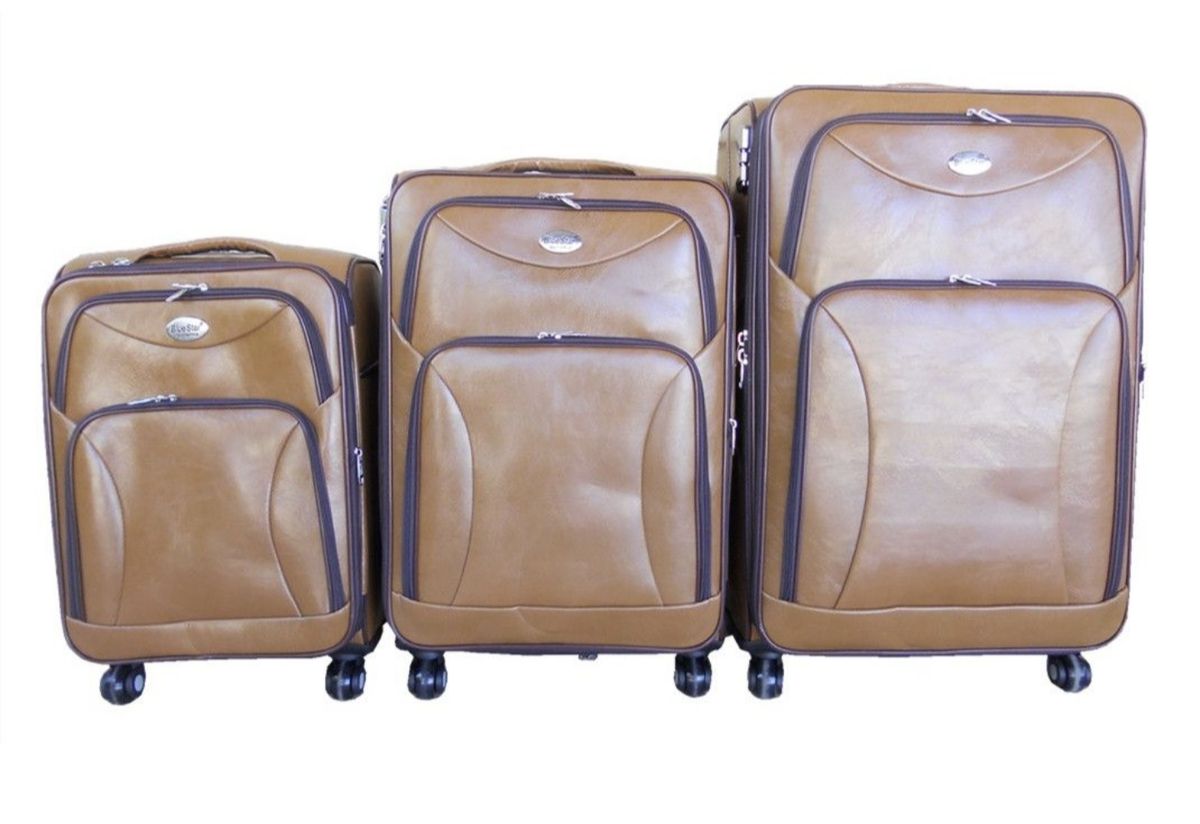 SMTE - IYH- Quality Luggage Set of 3 Leather Travel Suitcase Set - Elephant Brown