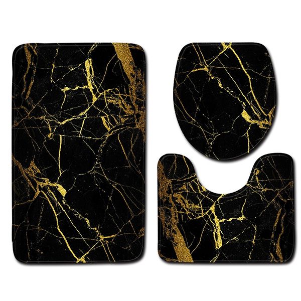 SMTE - Stunning 3 Piece Anti-Slip Soft Foam Bathroom Set - Black & Gold