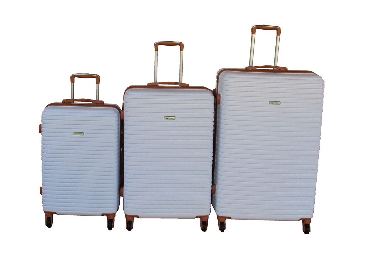 SMTE - White ABS 3Piece Luggage Set with Spinner Wheels and Telescopic Handles