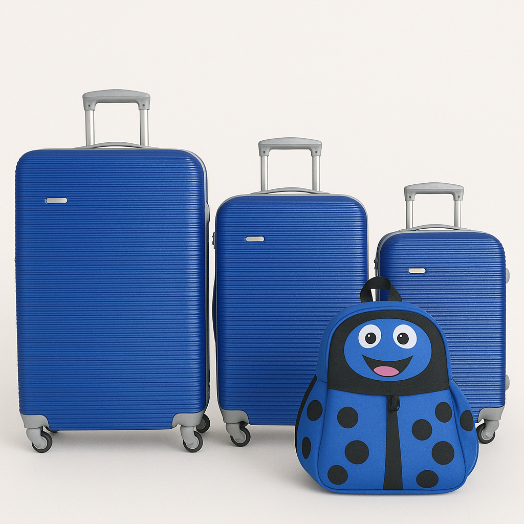 SMTE - Blue 3Piece ABS Spinner Luggage Set with Ladybug Kids Backpack