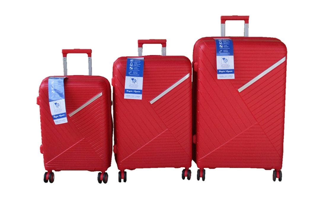 SMTE - Red 3Piece Hard Shell PP Luggage SetSpinner WheelsCombination Lock