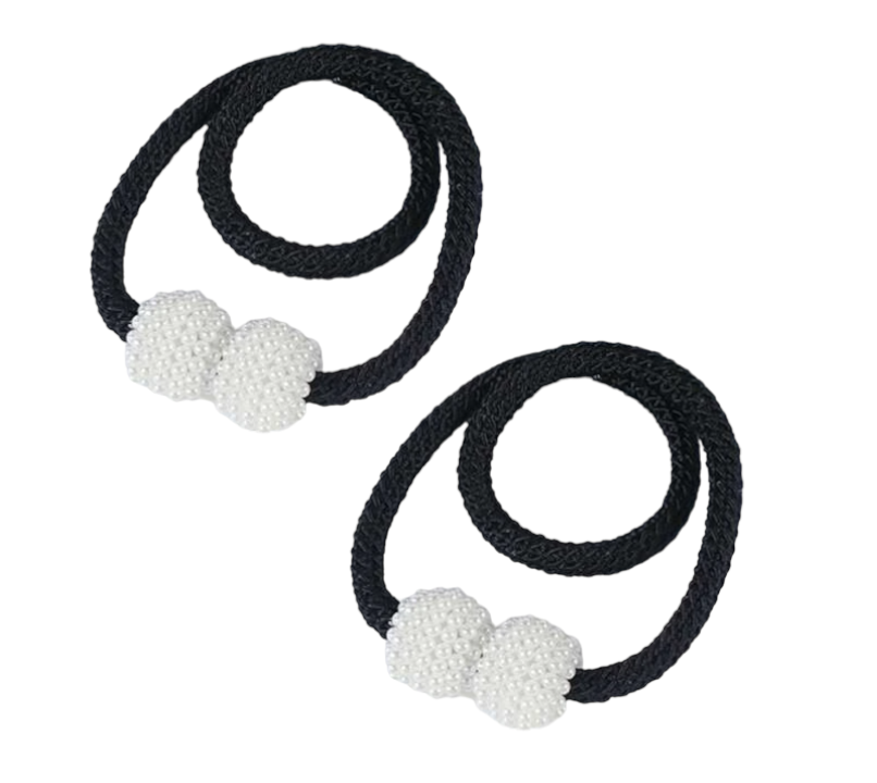SMTE - Pack Of 2 Black Rope & Pearl Magnetic End Tie Backs