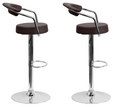 SMTE - Adjustable Bar Stools with Armrest and Chrome Base - Set of 2 (Brown)