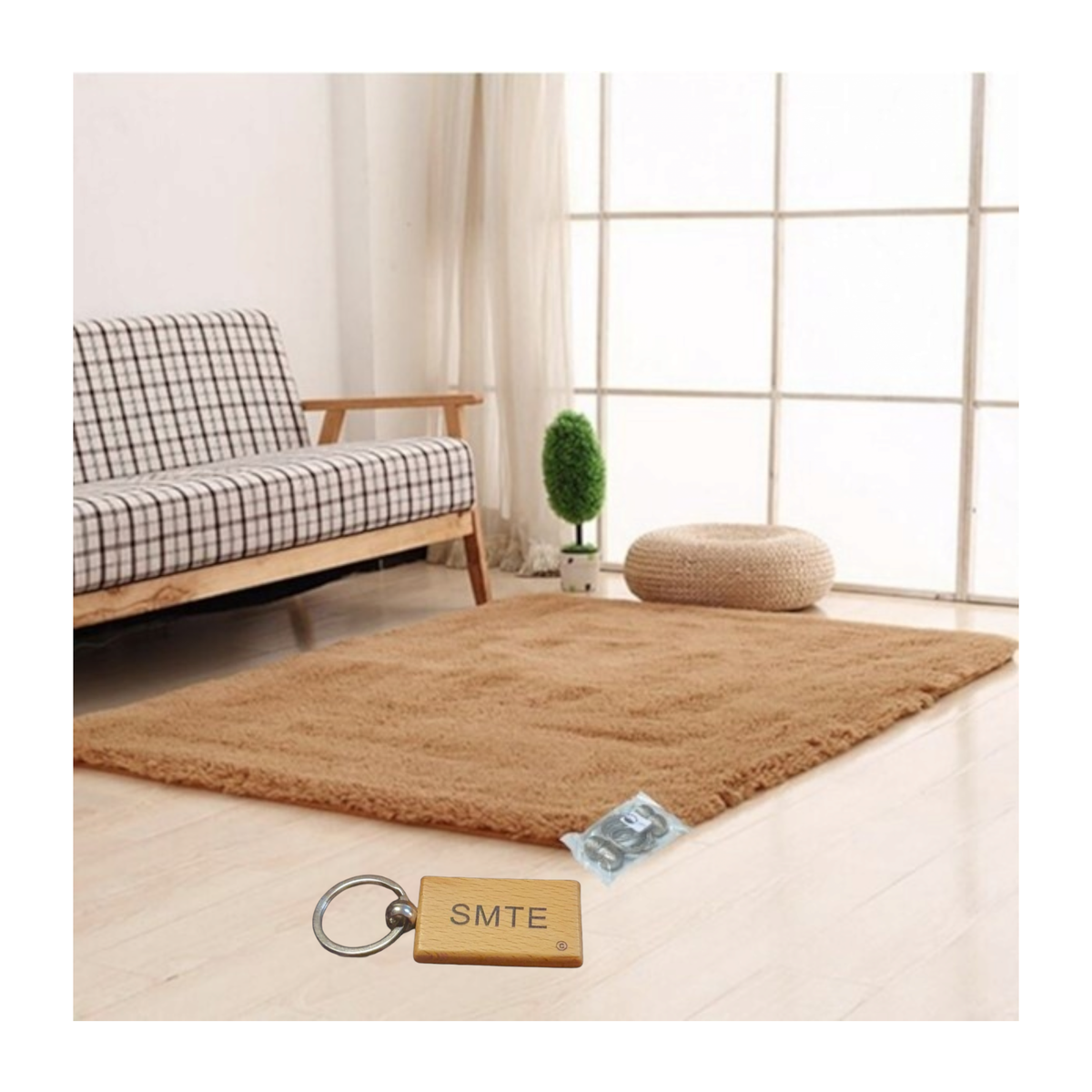 SMTE - New Premium Fluffy Carpet/Rug & Complementary Tieback and KeyringBeige