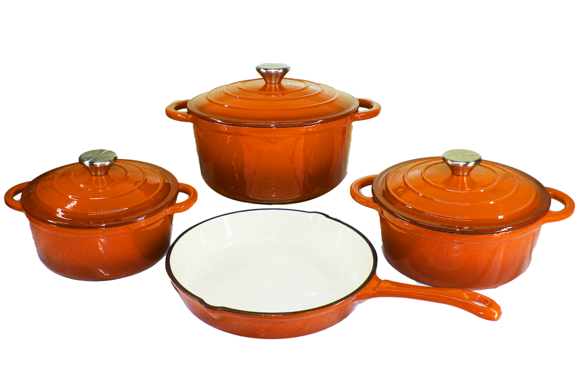 SMTE - Orange 7 Piece Cast Iron Cookware Set