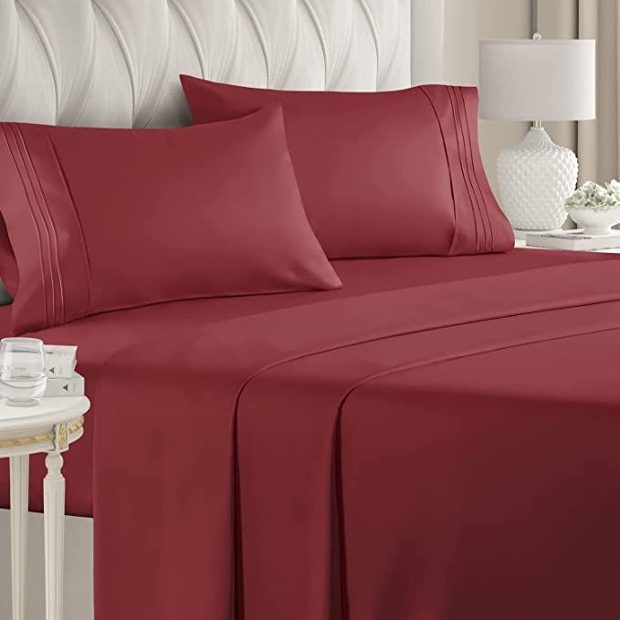 SMTE - 4 Piece Fitted Flat Sheet. - Wine Red