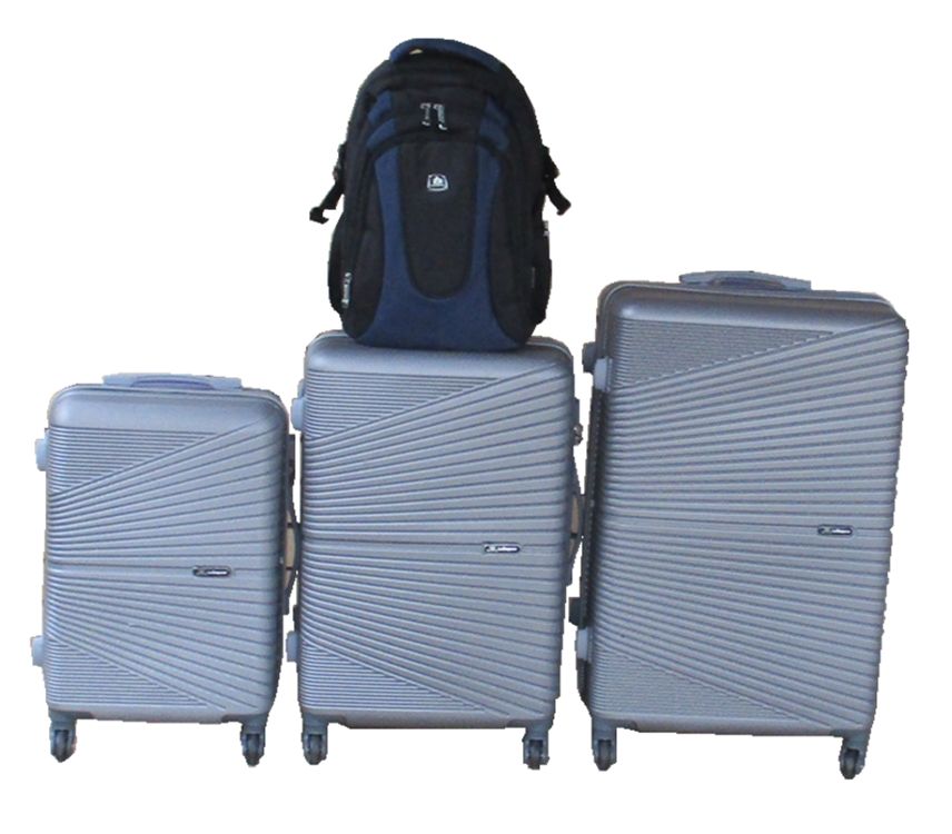 SMTE - Silver 3Piece ABS Luggage Set + Black & Navy MultiCompartment Backpack