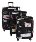 SMTE - 3Piece PU Spinner Luggage SetBlack & Red, Air Mail Vintage Design