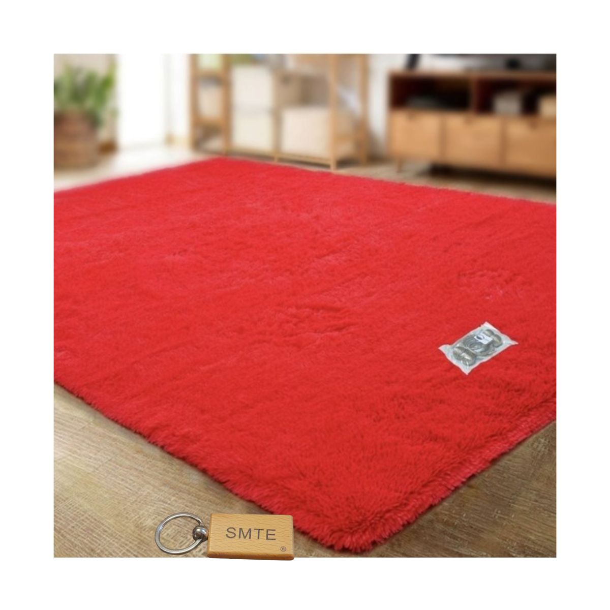 SMTE - New Premium Fluffy Carpet/Rug & Complementary Tieback and KeyringRed