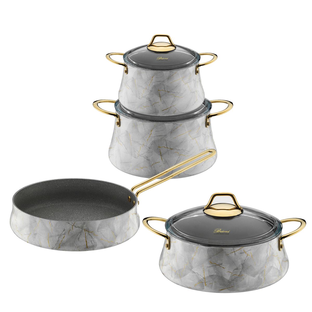 SMTE - Marble Design 7 Piece Cookware Set - White