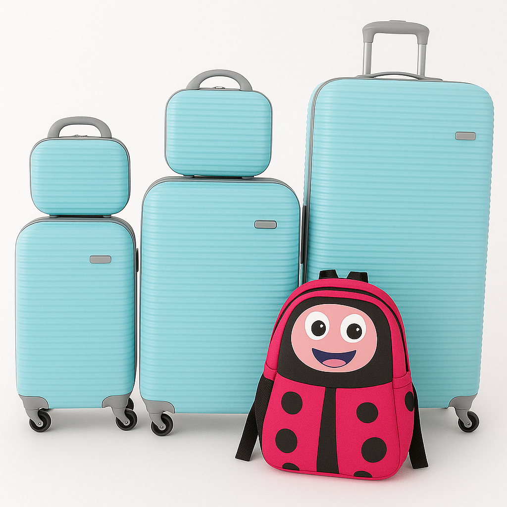 SMTE - 5Piece Hard Shell Luggage Set with Spinner Wheels & Ladybug Kids Backpack