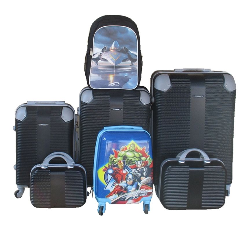 SMTE - 5Piece ABS Luggage Set with Avengers Kids Case and Military SchoolbagBlack