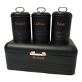 SMTE - Quality Breadbin Steel Design with 3 Piece Matching Canister Set - Black