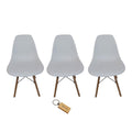 SMTE - Plastic Chair With Wooden Leg Set of 3 with  KeychainWhite