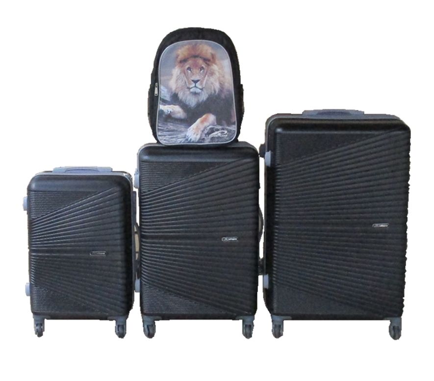 SMTE - Black 3Piece ABS Trolley Luggage Set with Lion Graphic Backpack