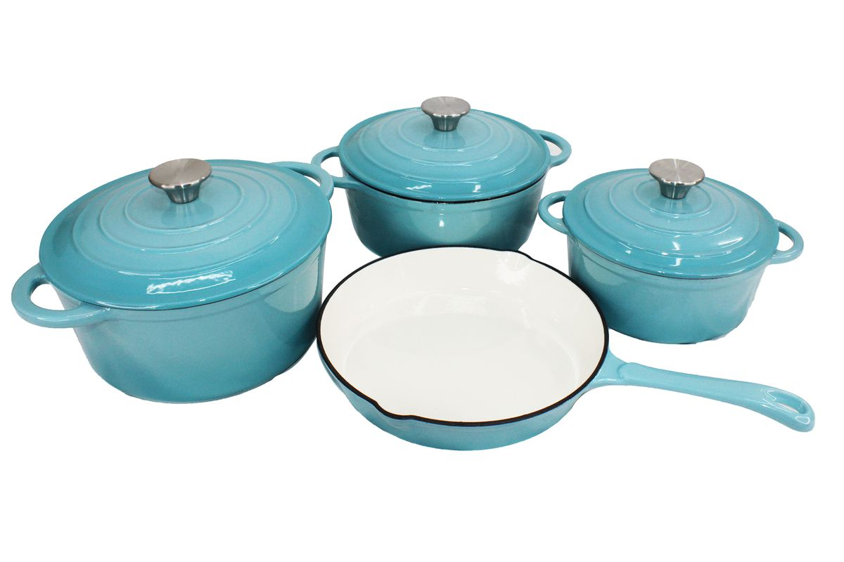 SMTE - Heavy Duty Cookware - 7 Pieces Cast Iron Pot Set - Blue