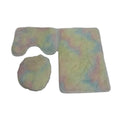 SMTE - 3 Piece Fluffy Toilet Seat Cover & Bathroom Mats Set - Rainbow