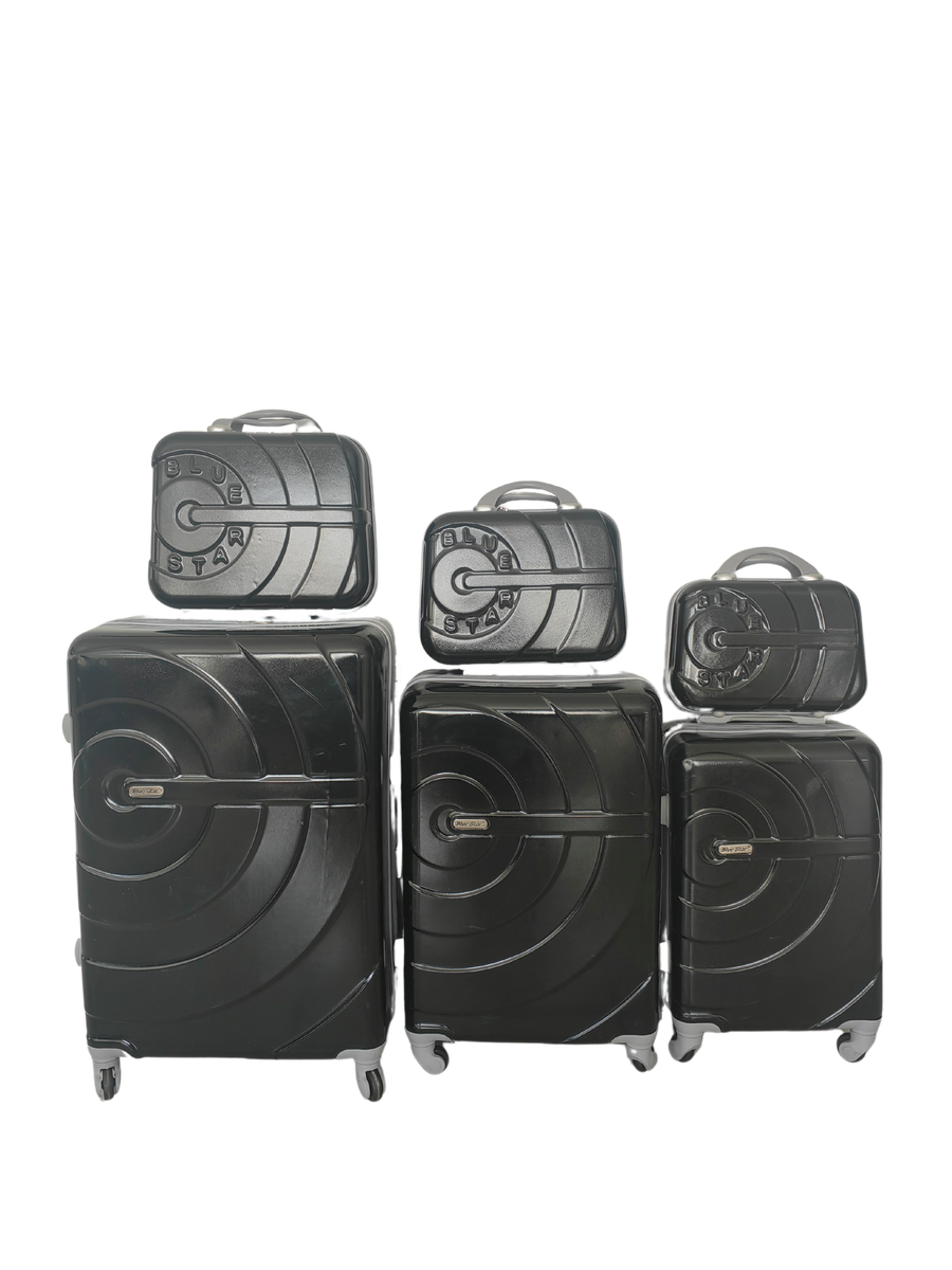 SMTE - Blue Star 3 Piece Luggage Set with 3 Piece Cosmetic BagsBlack