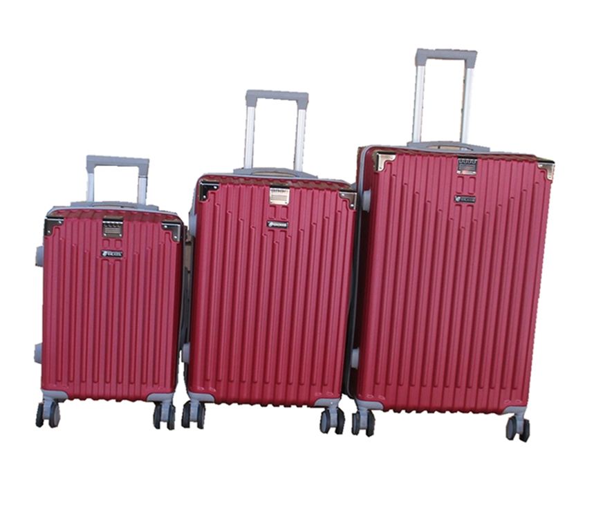 SMTE - Red 3Piece ABS Luggage Set with Spinner Wheels and Combination Lock