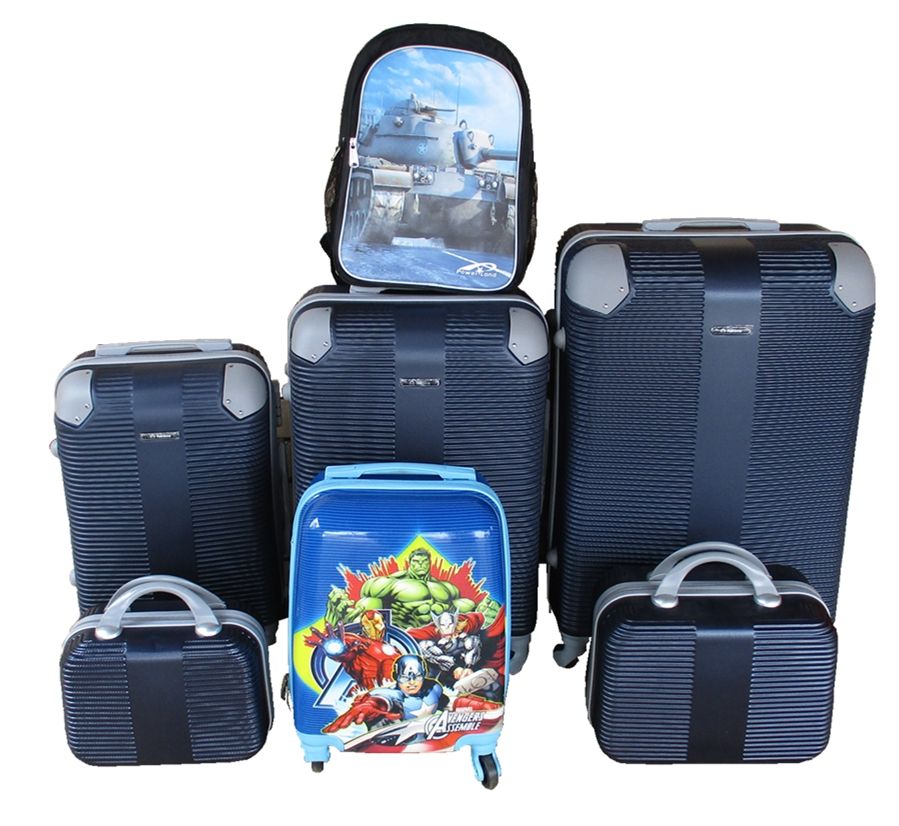 SMTE - 5Piece Family Luggage SetNavy ABS Trolleys, Avengers Kids Case &Schoolbag