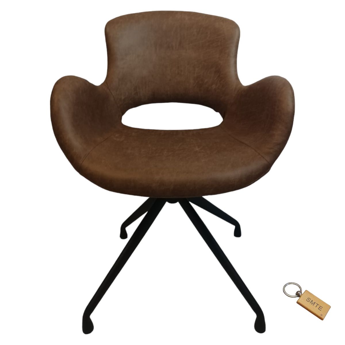 SMTE - Reather Dining Chair: Comfort for Your Dining Experience+ KeyringLight Brown