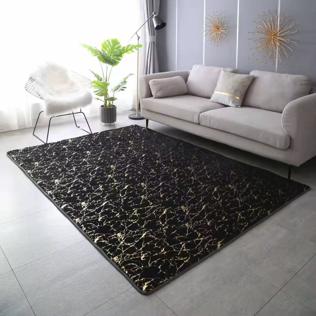 SMTE - Soft Metallic Marble Pattern Design 160x200cm Carpet - Black
