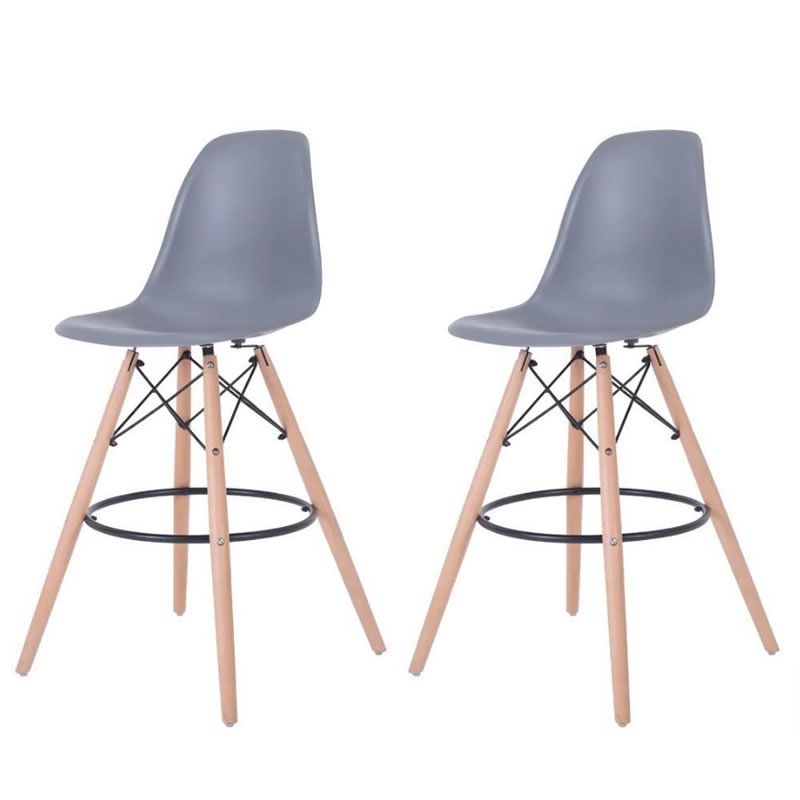 SMTE - Set of 2 Modern Style Chair Counter/Bar Stools - Grey