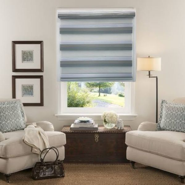 SMTE - Modern Quality Zebra Blinds Dual Layer, Day Night Windows Blinds Grey3L60 W x 220 L cm