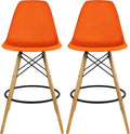 SMTE - Plastic Modern Counter Stools with Backrest and Armless Natural Legs Wood - Orange