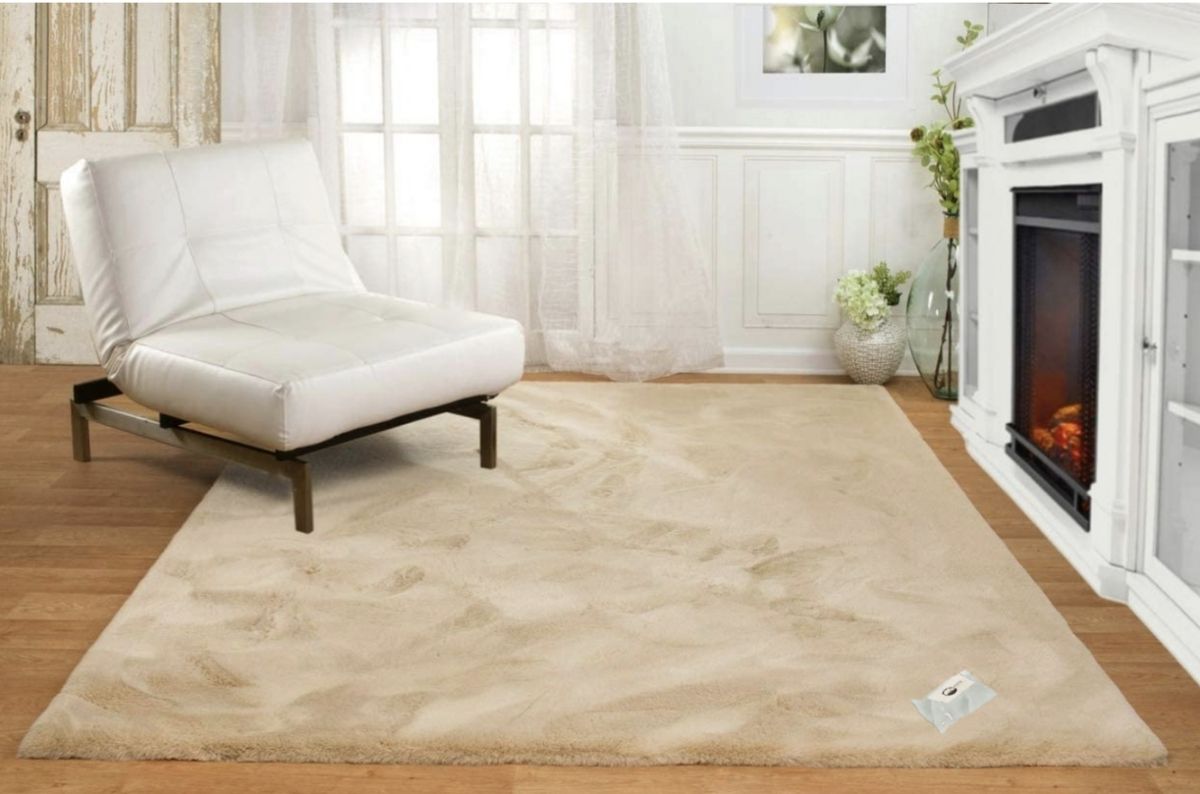 SMTE - Quality Maxsoft Rabbit Skin Fluffy Rug and  Tieback - Yellow - L