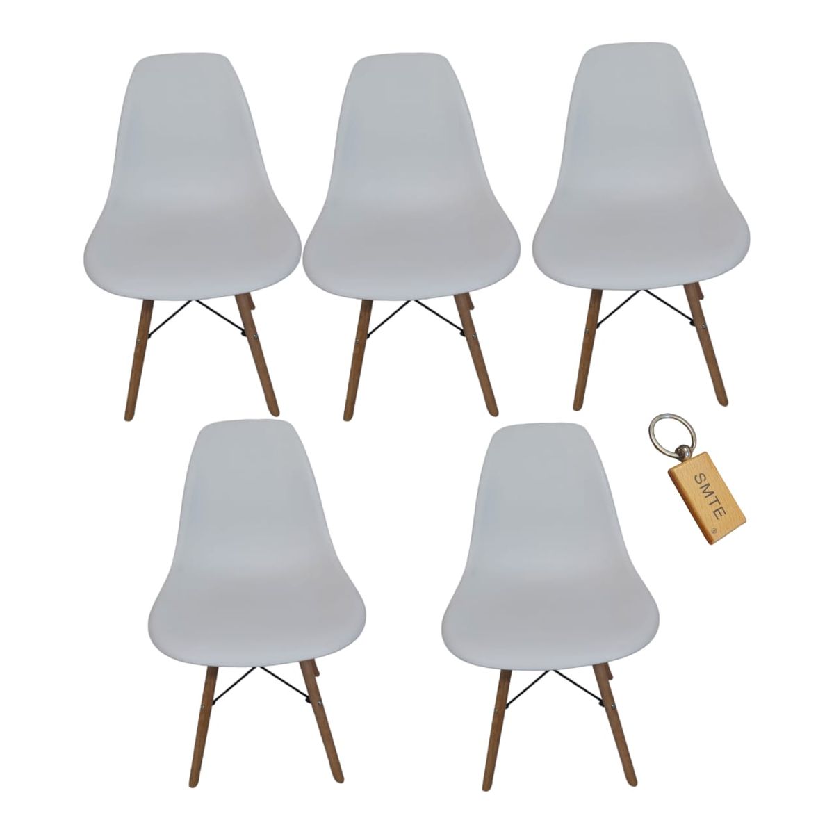 SMTE - Plastic Chair With Wooden Leg Set of 5+  KeychainWhite