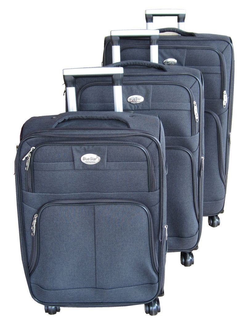 SMTE - Blue StarGrey 3Piece SoftSided Luggage SetSpinner Wheels & Secure Lock
