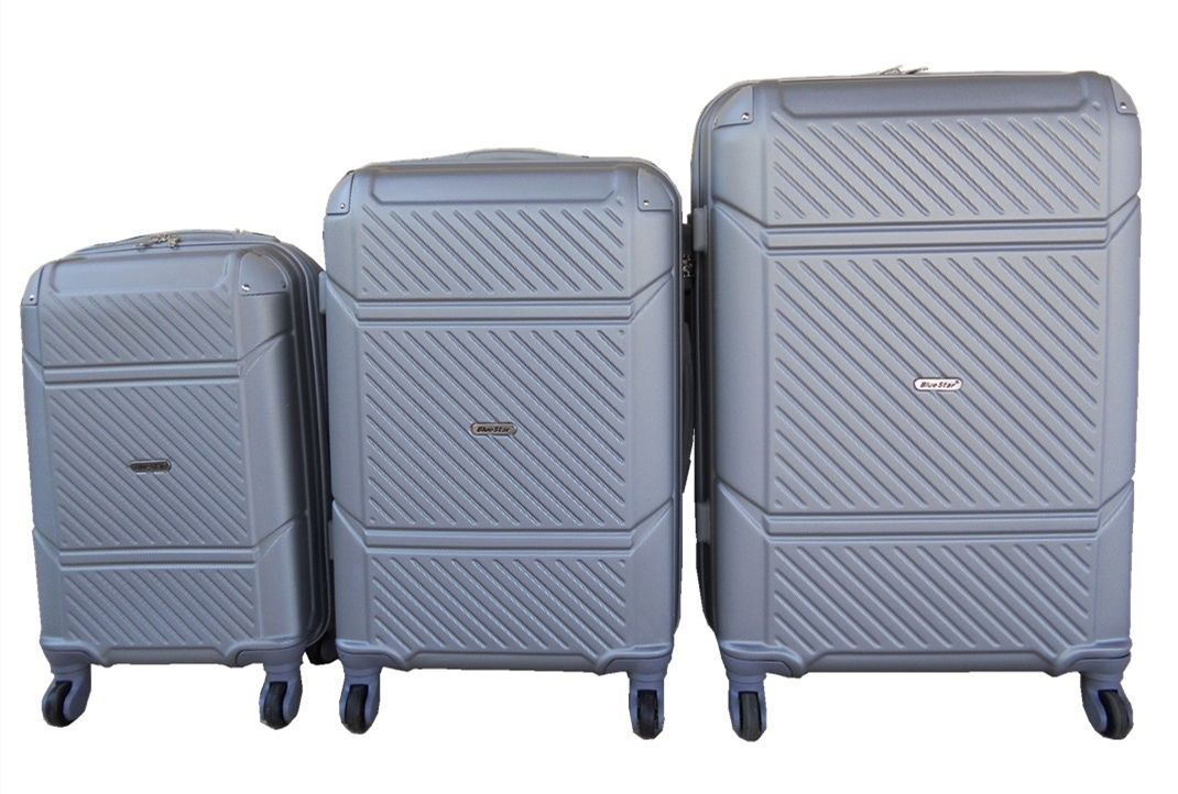 SMTE - 3 Piece Hard Outer Shell Quad Wheel Luggage Set - S-1-5 - Silver