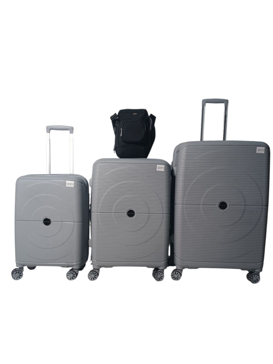 SMTE - 4Piece Hard Shell PP Luggage SetOType Design Travel SuitcasesGrey